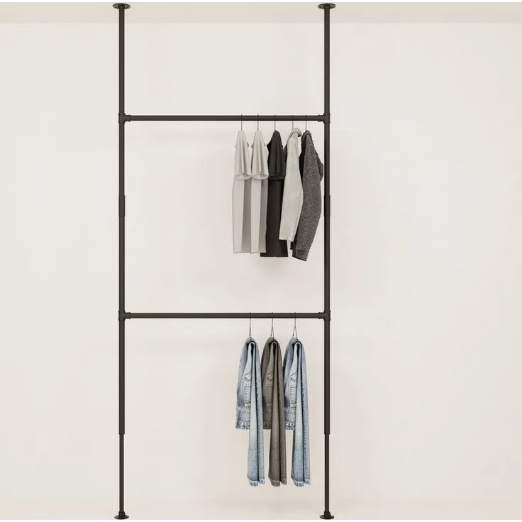 pamo. design Kleiderständer Garderobe LOFT, offener Kleiderschrank, höhenverstellbar, zum Klemmen, (Set, 1), Teleskop Kleiderstange für Kleider, Jacken & Mäntel