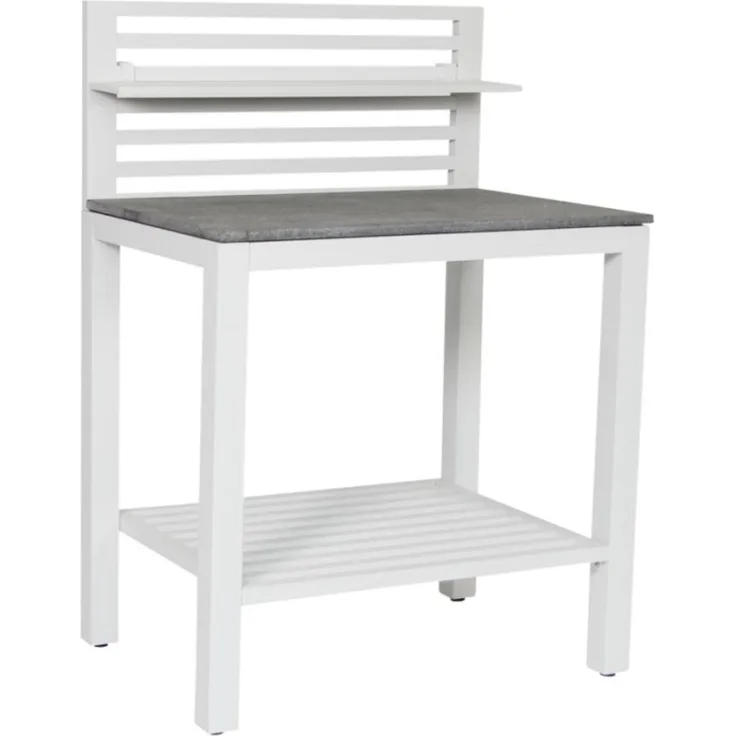 Outdoor Küche Bellac von Brafab aus Aluminium und Stein, modern, Weiß und Grau, inkl. Regal