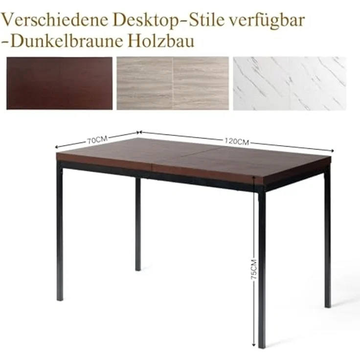 FurnitureR Schreibtisch 120x70 cm mit massiver MDF-Platte & Metallgestell - Homeoffice Bürotisch in Dunkelbraun – Bild 2