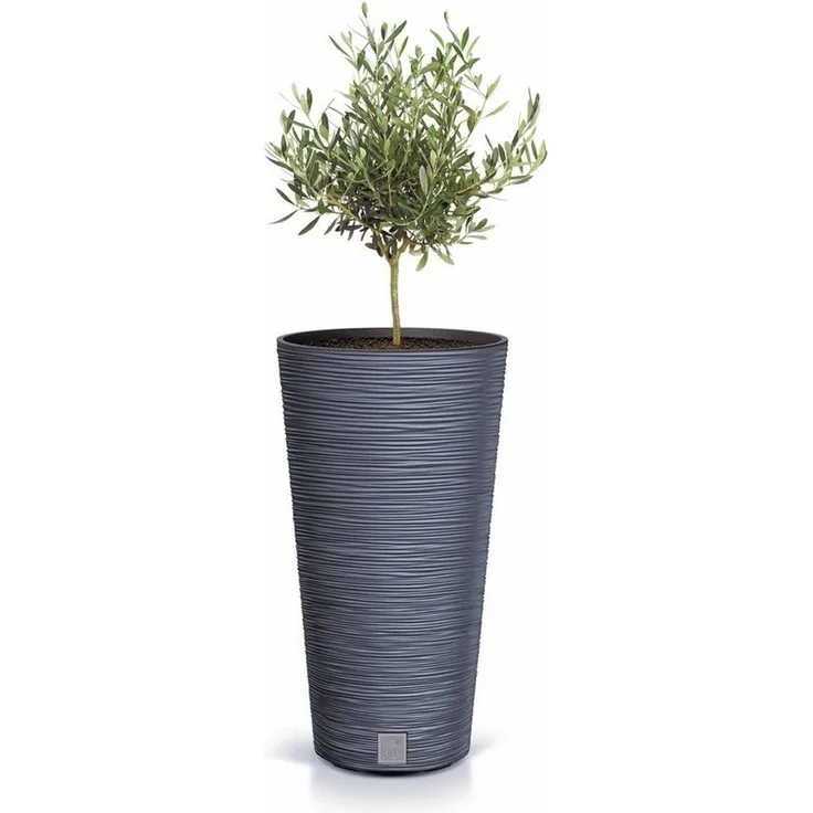 Spetebo Blumentopf Kunststoff Rillen Blumen Topf anthrazit - 58x30 cm (Stück, 1 St, Blumentopf), Rillen Design Pflanzkübel mit Einsatz
