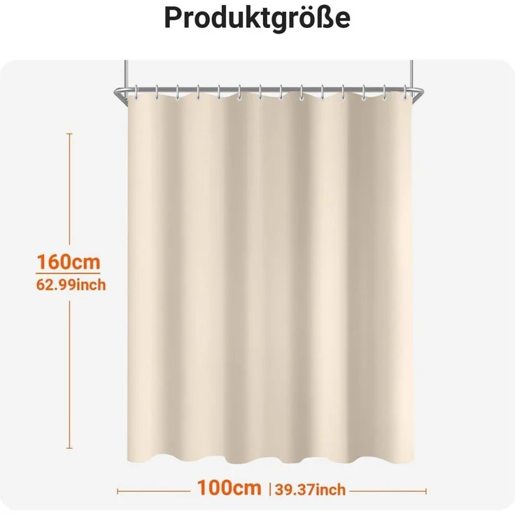 Duschvorhang 90x90 cm Beige Antischimmel Textil mit Beschwerter Saum – Bild 6