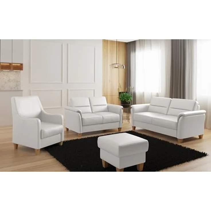 CAVADORE Leder 3er-Sofa Palera / Landhaus-Couch mit Federkern + massiven Holzfüßen / 179 x 89 x 89 / Leder Weiß – Bild 2