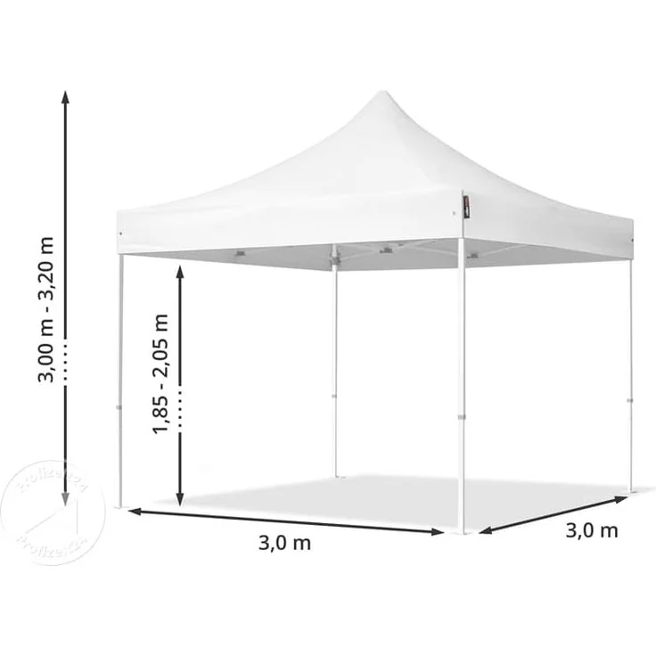 3x3 m Faltpavillon, ECONOMY Stahl 30mm, Seitenteile mit Sprossenfenstern, blau – Bild 10