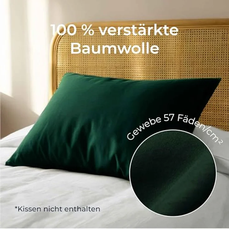 Kissenbezug 30x50 Renforcé Baumwolle (2er-Set) - Grün - Dicht gewebt mit 57 Fäden/cm² - Kissenbezug 50x30 - Oeko Tex Zertifiziert - Dreamzie – Bild 4