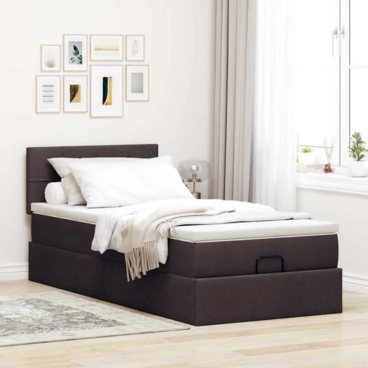 vidaXL Ottoman-Bett mit Matratze Dunkelbraun 100x200 cm Stoff 3311438 – Bild 3