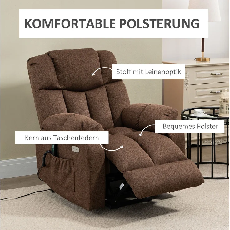 DESVIAE Sessel Braun aus Stahl – 95x107x92 cm – Aufstehhilfe, Liegefunktion – Bild 4