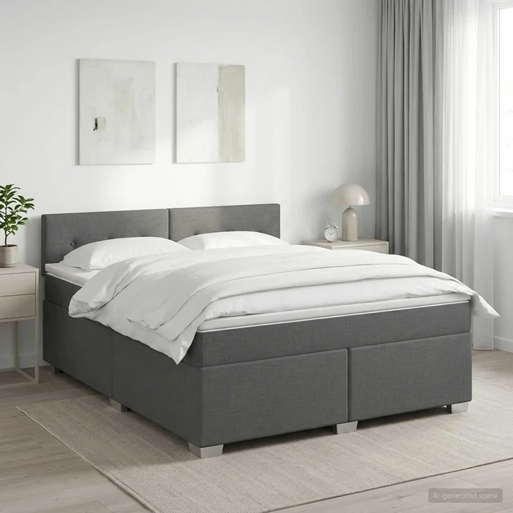 vidaXL Boxspringbett mit Matratze Dunkelgrau 140 x 190 cm Stoff 3450475 – Bild 1