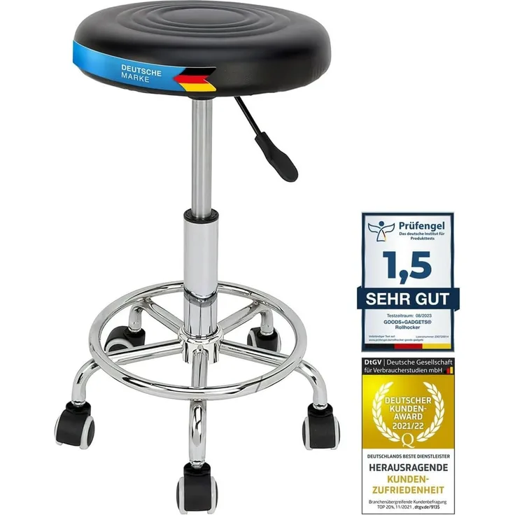 Goods+Gadgets Drehhocker Drehhocker – Arbeitshocker – Rollhocker – Höhenverstellbar Bürohocker (höhenverstellbarer), Praxishocker Rollhocker