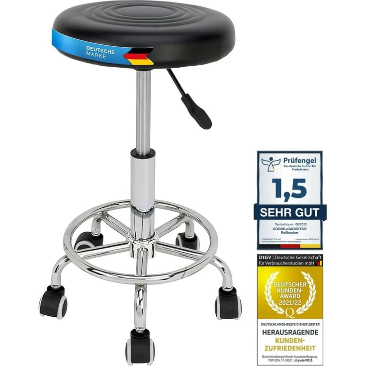 Goods+Gadgets Drehhocker Drehhocker – Arbeitshocker – Rollhocker – Höhenverstellbar Bürohocker (höhenverstellbarer), Praxishocker Rollhocker – Bild 1