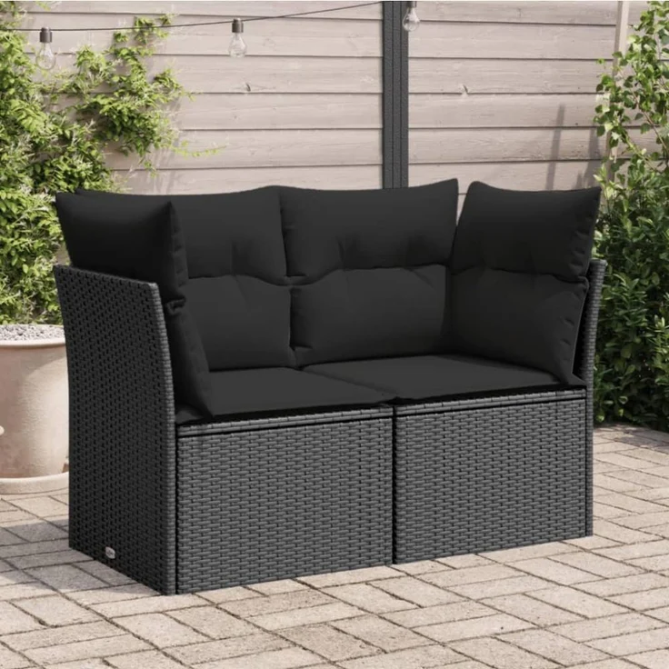 vidaXL Gartensofa mit Kissen 2-Sitzer Schwarz Poly Rattan 365986 – Bild 1