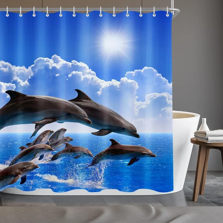 Duschvorhang Delphin 100x180cm Antischimmel Textil 7 Ösen Badezimmer – Bild 8