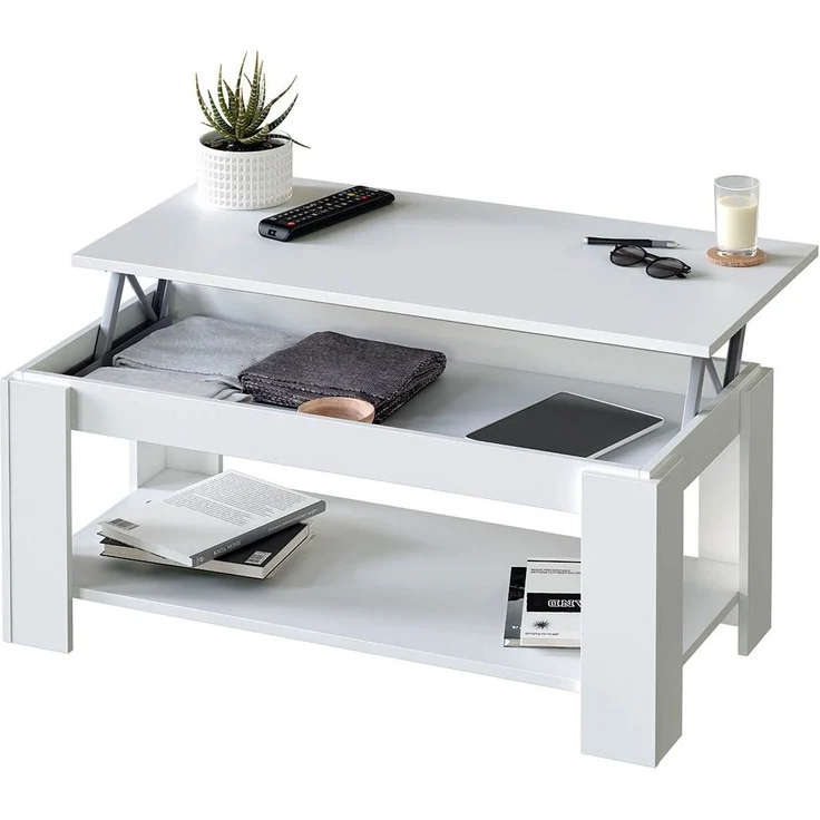 Calicosy 'AMBIT' Couchtisch mit hochklappbarer Tischplatte L102 cm - Weiß – Bild 4