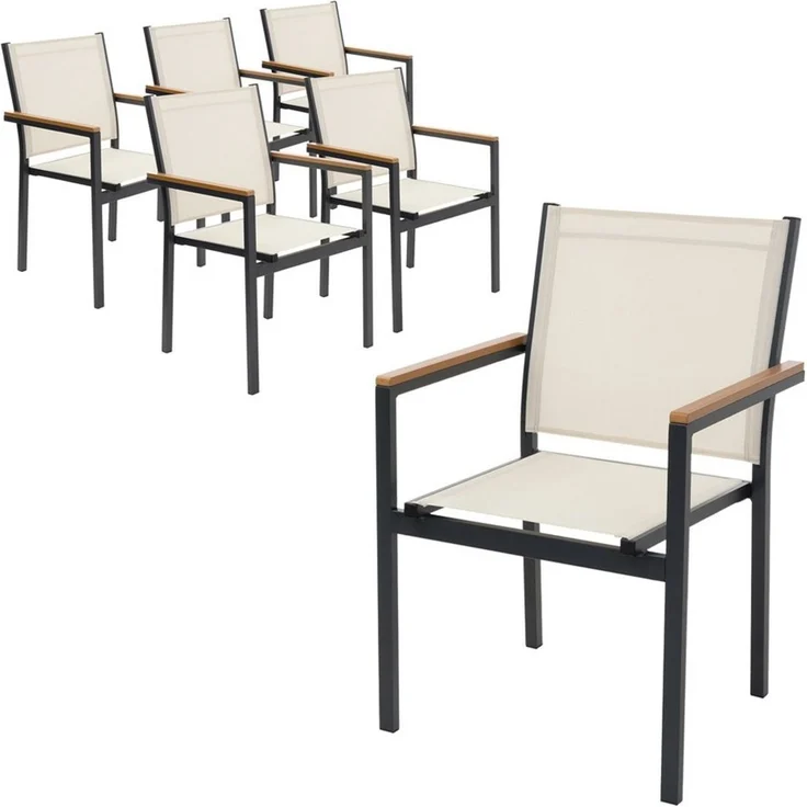ML-DESIGN Gartenstuhl Terrassenstühle mit Aluminiumgestell Balkonstuhl wetterfest stapelbar (6 St), 6er Set Sessel mit Armlehnen-Holzoptik für Garten Balkon Terrasse – Bild 5