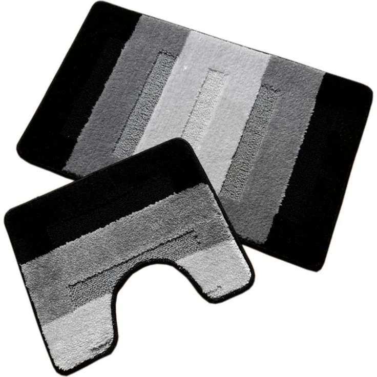 oKu-Tex Badematte Badgarnitur 2-teilig mit Ausschnitt, weich & rutschfest, fußbodenheizungsgeeignet, strapazierfähig, Polypropylen, WC-Vorleger Set mit Ausschnitt, weicher Flor, waschbar, flauschig – Bild 5