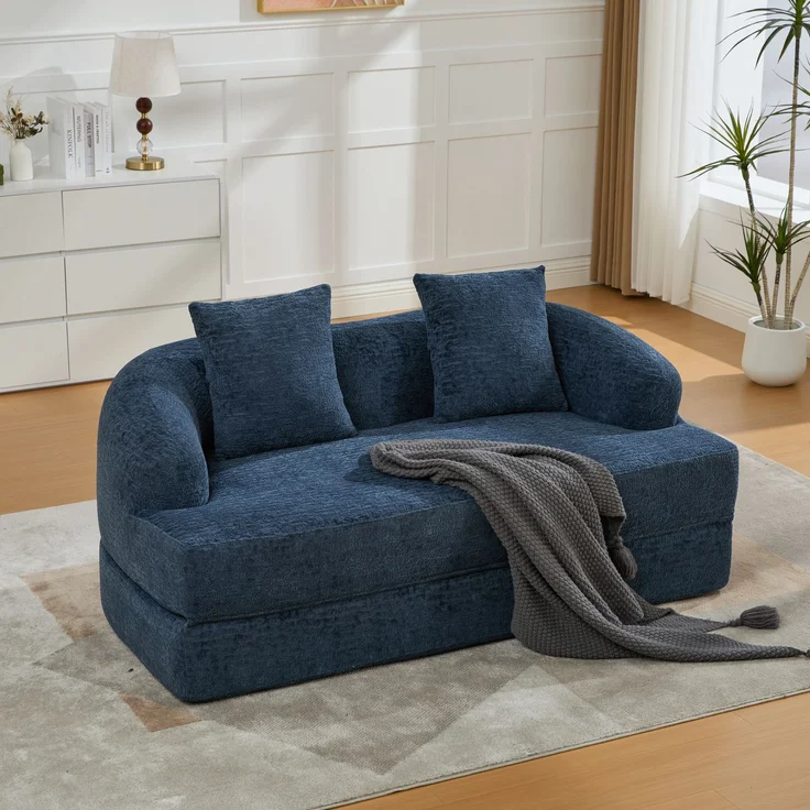 ZUBALIYA Schlafsofa 84x65 cm, mit LED - Beleuchtung, mit Chenille - Bezug, modular aufgebaut, mit Schaumstoffpolsterung, Blau – Bild 7