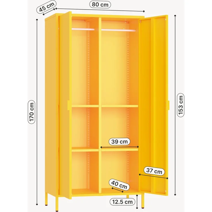Kleiderschrank Esteli 170x80x45 cm Stahl Gelb [en. casa] – Bild 2