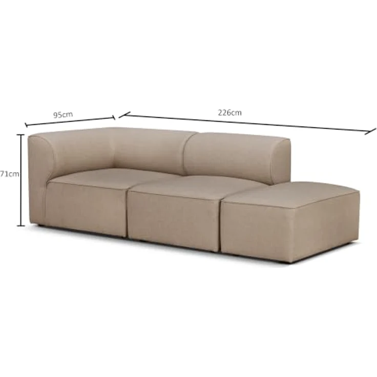 Tatyana Modulsofa Warm-Khaki mit Eckmodul, Sitzmodul & Fußhocker, Massivholzrahmen – Bild 2