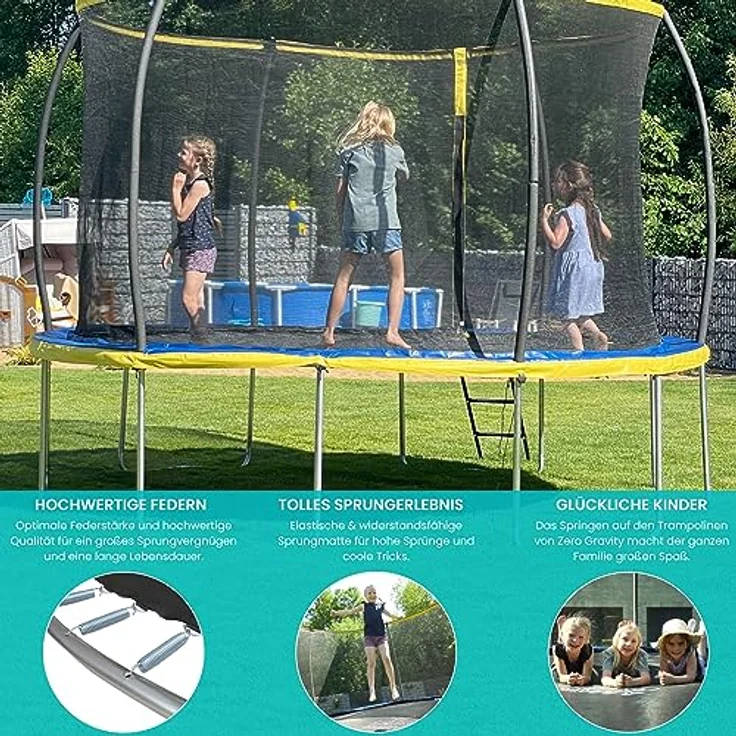 Zero Gravity Outdoor Trampolin Ø 427cm, TÜV geprüft, inkl. Leiter, sturmsicher in 5 Minuten, mit Sicherheitsnetz und Aufbauvideo – Bild 5