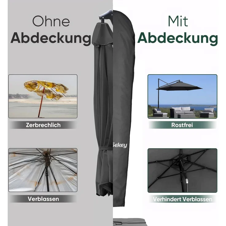 Sekey Schutzhülle für Ampelschirm / Sonnenschirm, Abdeckhauben für Sonnenschirm | 265×48/70 cm – 100% Wasserdichter Polyester, UV-Beständig – Bild 4