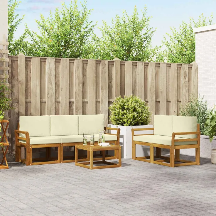 vidaXL Outdoor-Sofagarnitur mit Kissen 6 pcs Natur und Creme 3366008