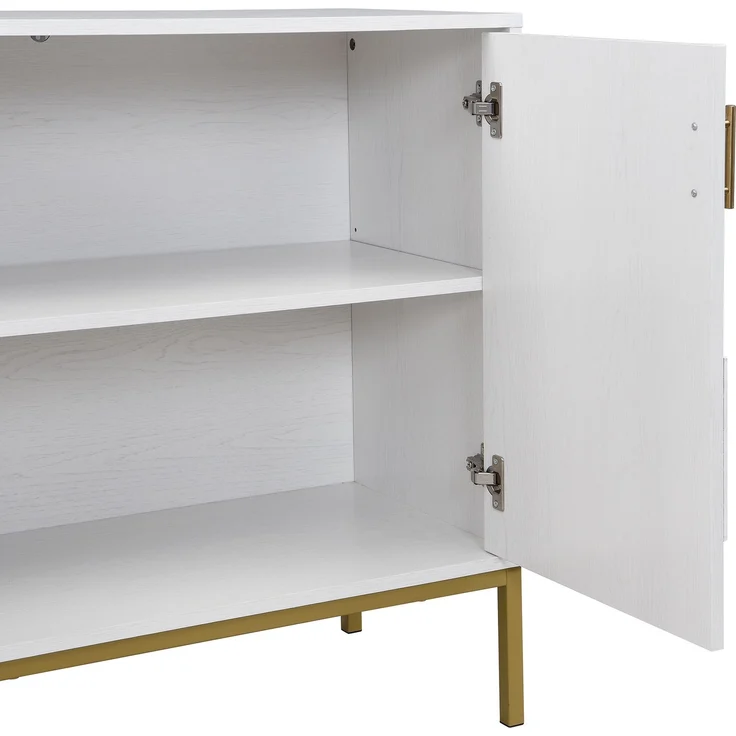 ZUBALIYA Sideboard 160x40x80,5 cm, mit verstellbaren Einlegeböden, mit 4 Türen, aus MDF, Weiß / Holzfarben – Bild 19