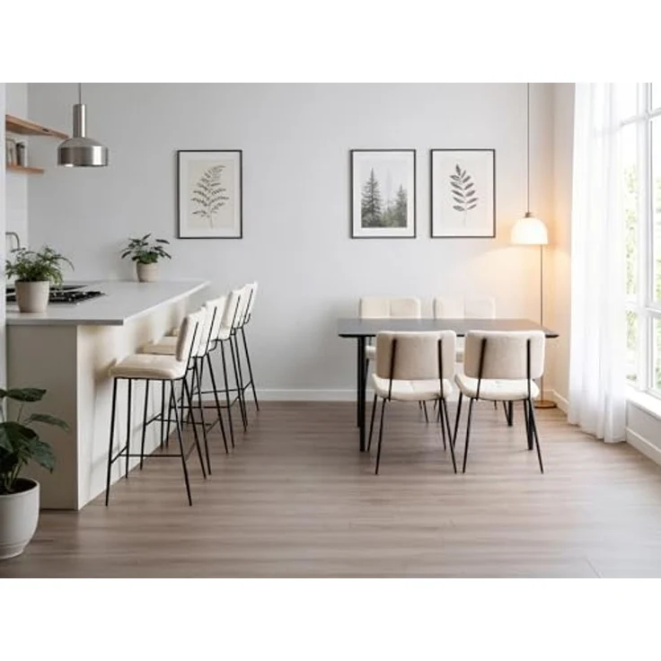 MEUBLE COSY Barhocker 4er Set Barstuhl Sitzhöhe 75 cm mit Lehne und Fußstütze aus Bouclé-Stoff Tresenhocker Bistrohocker für Bar Bistro Café Küche, Industriell, Beige – Bild 5