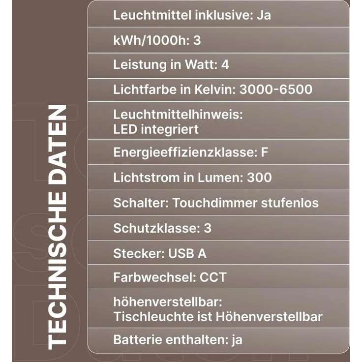 Brilliant Xaana LED Tischlampe - Helles Kupfer, Höhenverstellbares Produkt, touch dimmer stufenlos, IP44 spritzwassergeschützt, 37 cm hoch, USB aufladbar, für den Innen- und Außenbereich – Bild 7