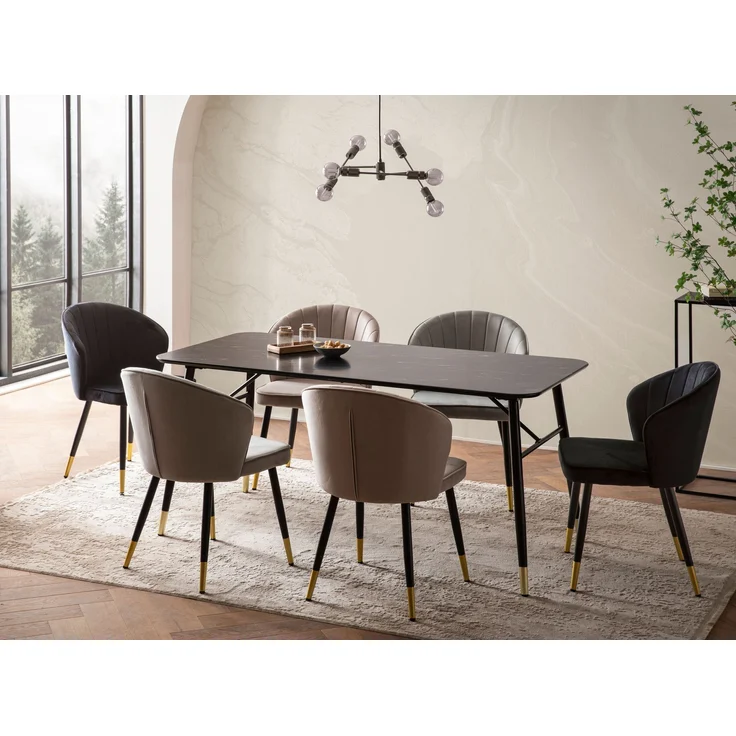 FineBuy Esszimmertisch Schwarz Esstisch in Marmor-Optik Modern, Küchentisch mit Metallbeinen, Speisetisch Rechteckig, Tisch Esszimmer – Bild 2