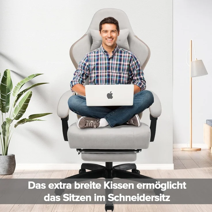 GTPLAYER Gaming-Stuhl Ergonomischer Gaming Sessel Schreibtischstuhl mit Stoffoberfläche (Pacekung), Federsitzkissen mit Fußstütze – Bild 2