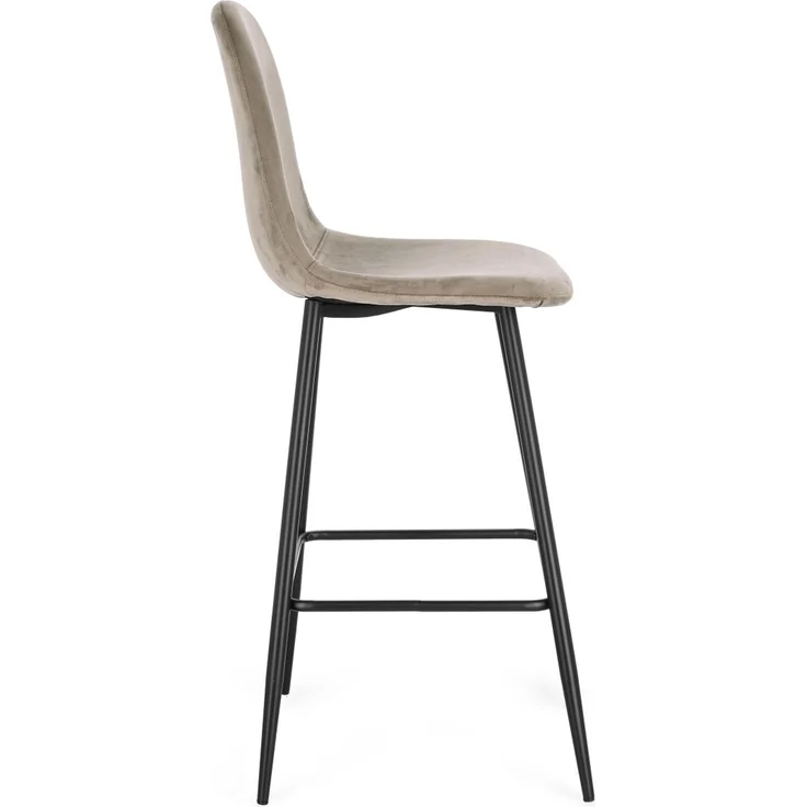 Barhocker New Irelia aus Samt, modern mit Fußstütze, taupe, 2er-Set, schwarzes Metallgestell – Bild 3