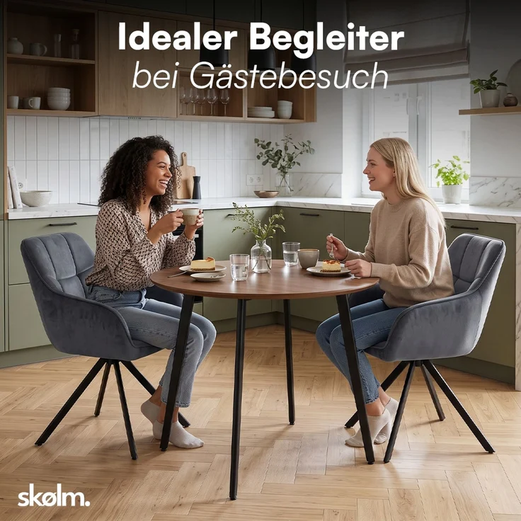 skølm 'Sköll' Esszimmerstühle, 2er Set, dunkelgrau, gepolstert mit Samt-Bezug, höhenverstellbar & drehbar, Polsterstühle mit Armlehnen, bis 150 kg belastbar – Bild 9