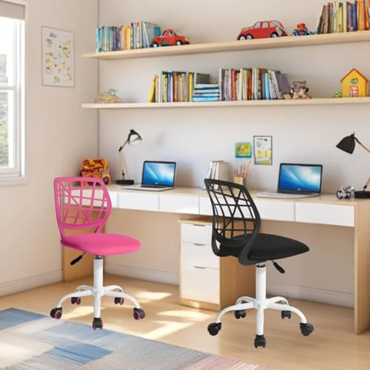 FurnitureR Bunter Schreibtischstuhl, moderner höhenverstellbarer Computerstuhl ohne Armlehnen, ergonomischer Drehstuhl für Kinderzimmer und Home Office – Bild 3