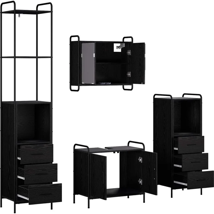 vidaXL Badezimmerschrank-Set 4 stk. Schwarz Eichen-Optik 3444663 – Bild 7