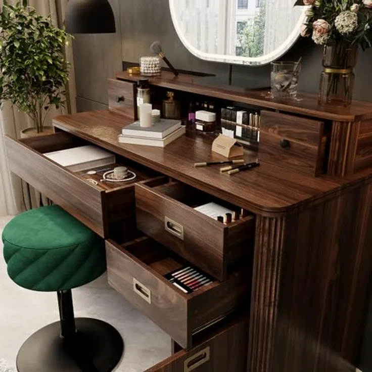 Vichy Schminktisch Neria, Eiche rustikal, 120 cm, mit Schubladen, ohne Spiegel (50 x 50 x 93.5 cm)