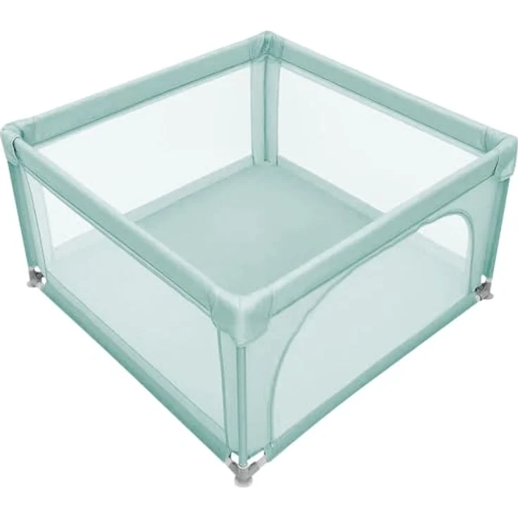 Baby Laufstall, Laufgitter klappbar, Ein-Knopf-Faltung & Sicherheitsschlössern, Krabbelgitter mit Netz & Reißverschluss, Laufgitterzelt für Kleinkinder,120 * 120 * 66cm – dunkelgrün – Bild 1