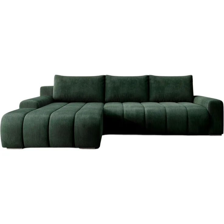 PROMETO Möbel Ecksofa Porto L, L-Form mit Schlaffunktion und Bettkasten, 3 Sitzflächen, Grün