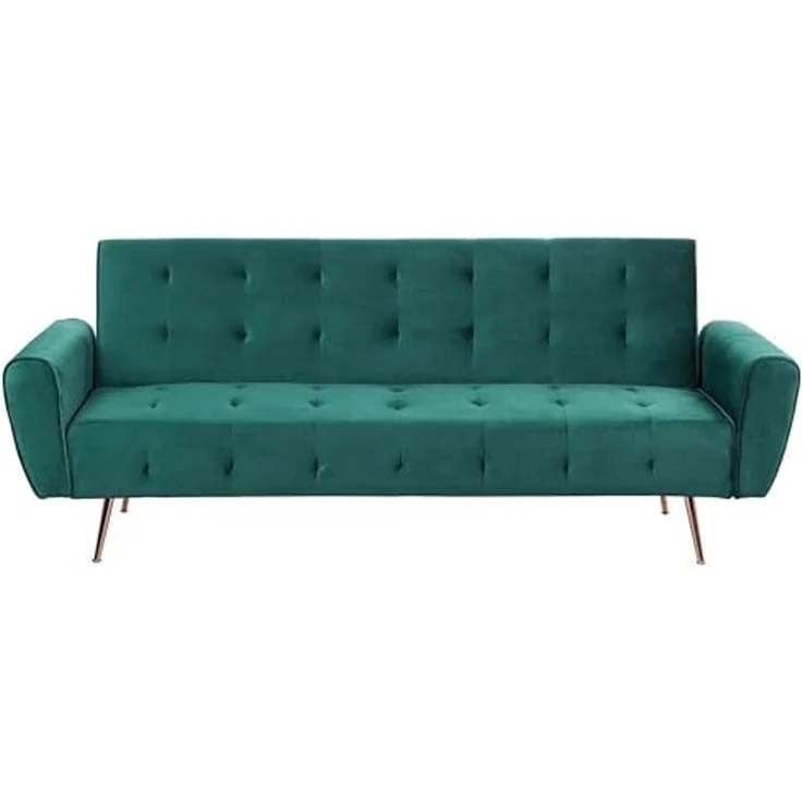 beliani 'SELNES' Schlafsofa, 3-Sitzer, Samtstoff, Smaragdgrün, 85 x 84 x 212 cm – Bild 1
