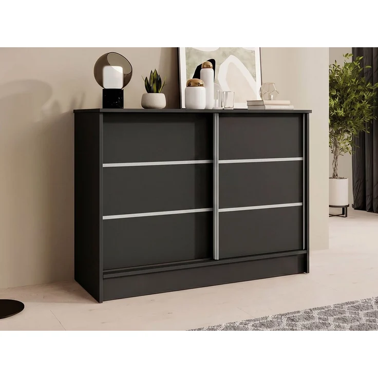 Beautysofa Kommode MIRELA mit 2 Schiebetüren (in 100 cm, 120 cm oder 160 cm, verschiedene Farben), mit dekorativen Sprossen – Bild 1