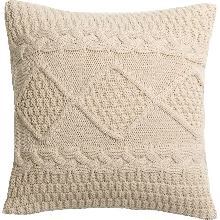 ABC Gestrickter Kissenbezug im Retro-Stil mit Rautenmuster, einfarbig, weich und warm (hellrosa-grau)