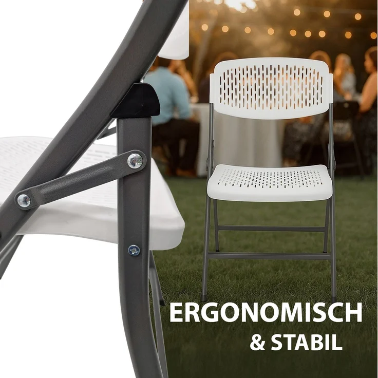 2x Klappstuhl 150 kg ergonomische Sitzform Gartenstuhl wetterfest Campingstuhl Balkonstuhl in weiß – Bild 5