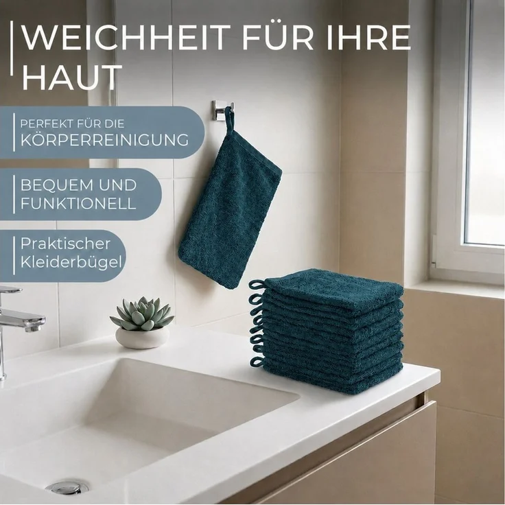 Komfortec Waschhandschuh 10er Set, Waschlappen, Saugfähig & Hautfreundlich, (Set, 10-St), Weich, 100% Baumwolle, 16x21 cm – Bild 2