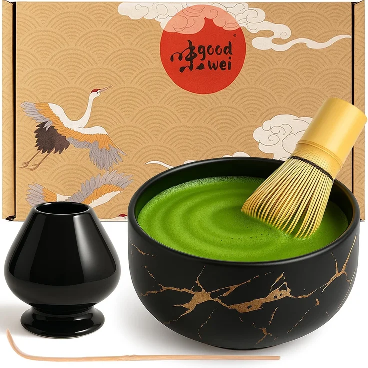 Goodwei Teeservice Matcha-Set "Black Marmor" 80 mit Chasentate (4-tlg), 1 Personen, Keramik, handgearbeitet – Bild 1