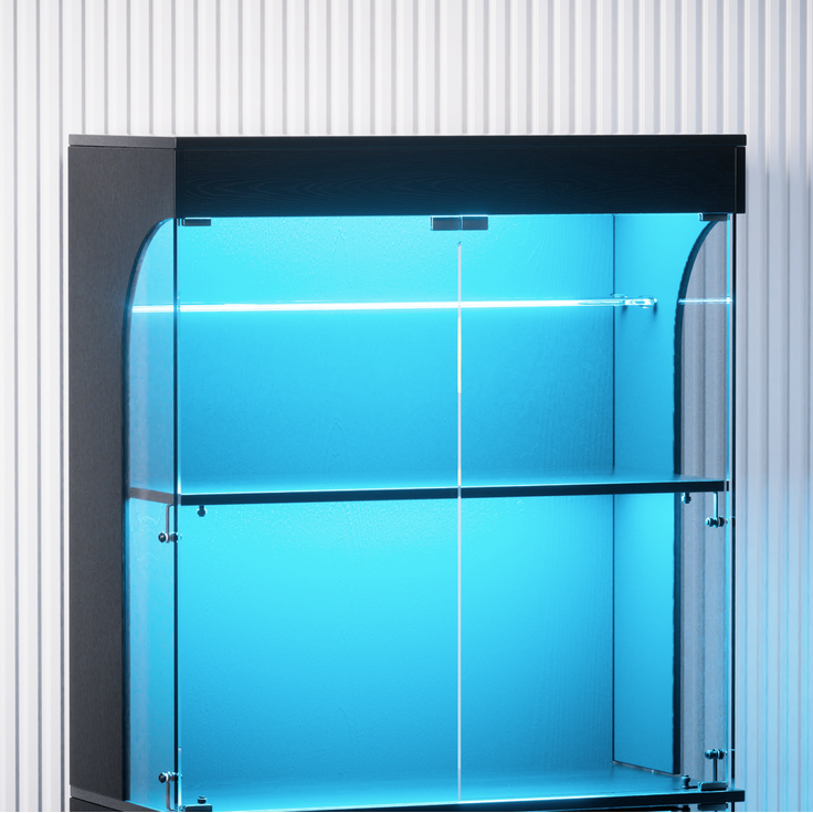 DESVIAE Vitrine mit LED-Beleuchtung und Ladestation 80x165x35 cm Glas Spanplatte Schwarz – Bild 4
