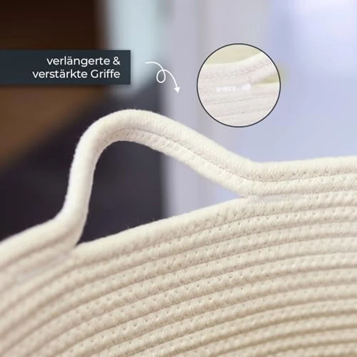 HMF Aufbewahrungskorb XXL Wäschekorb aus Baumwolle, runder Aufbewahrungskorb mit Griffen, 55 x 35 cm, Weiß-Braun – Bild 6