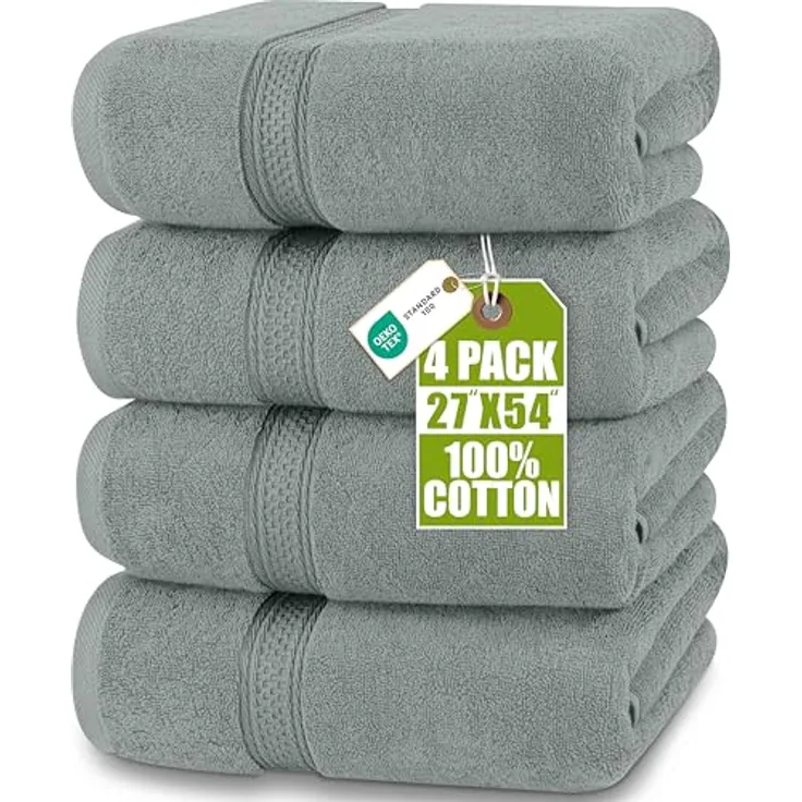 Utopia Towels 4er-Pack Badetücher Set, 100% ringgesponnene Baumwolle, sehr saugfähig, weiches Gefühl, 69 x 137 cm, Kühles Grau