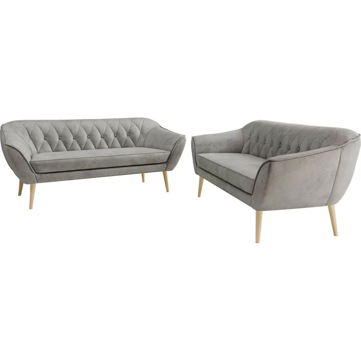 Wohnzimmerset Möbelset PIRS 3-3, Armlehnen, Wellenfederung, Buche Füße, Dreisitzer Sofa, Polstermöbel Set - Hellgrau Velvet – Bild 7
