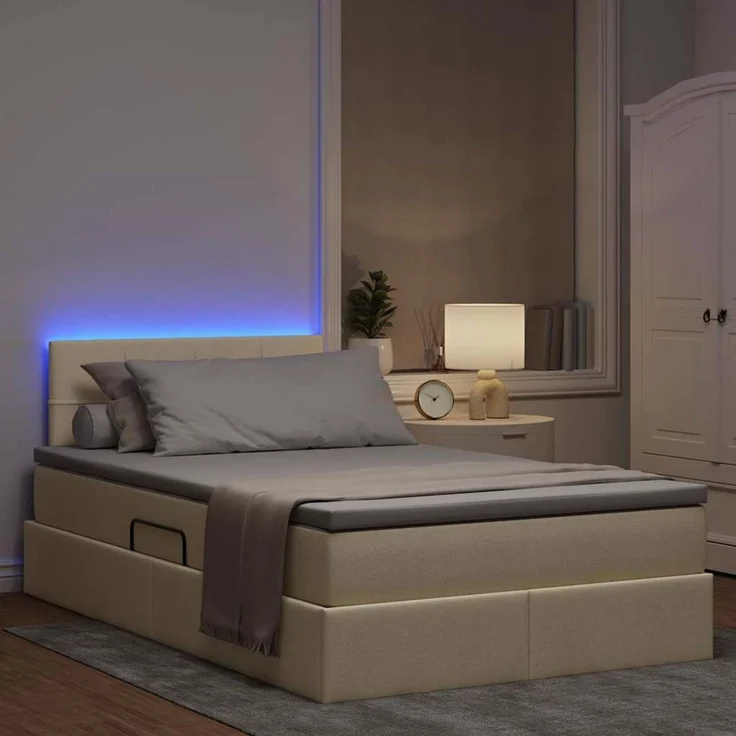 vidaXL LED-Speicherbett mit Matratze Creme 120 x 190 cm Stoff 3371134 – Bild 5