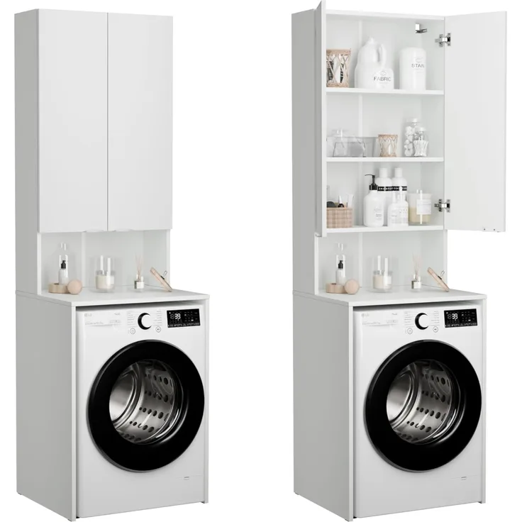 Platan Room Waschmaschinenumbauschrank Badschrank LORA Waschmaschinenschrank Badezimmer Hochschrank 210 x 65 x 50 cm