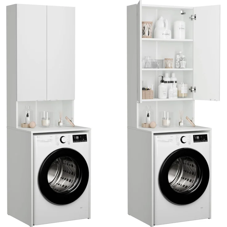 Platan Room Waschmaschinenumbauschrank Badschrank LORA Waschmaschinenschrank Badezimmer Hochschrank 210 x 65 x 50 cm – Bild 1