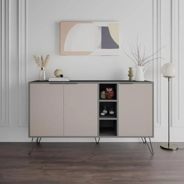 Calicosy Sideboard, Taupe, 142 cm, Holzwerkstoff mit FSC-Zertifikat, Wandmontagefähig, Metallfüße – Bild 2